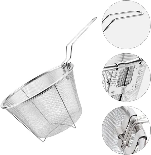 Vista 8 de YARNOW Cesta plegable de acero inoxidable de 10.23 pulgadas con mango largo ergonómico para freír profundamente el aceite y colar alimentos