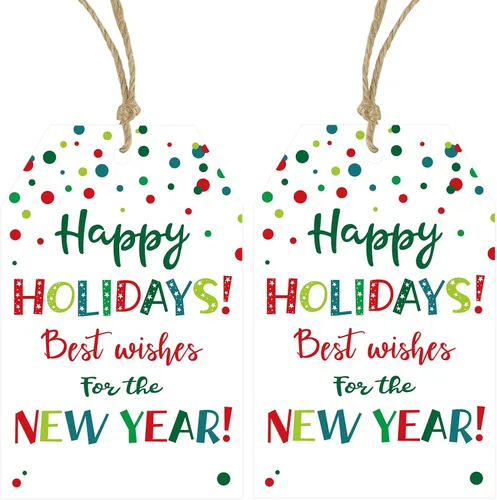 Vista 16 de Etiquetas de regalo de Navidad de Anwyll con cuerda - 50 piezas etiquetas de arco rosa feliz feliz feliz Navidad para regalos etiqueta de regalo