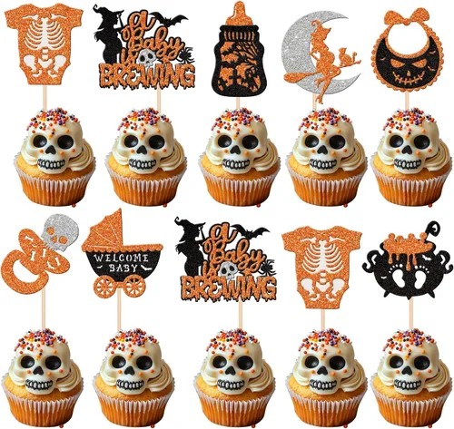 Vista 10 de 30 piezas de decoración de murciélagos de Halloween para cupcakes de murciélago con purpurina negra para Halloween, decoración de pasteles de Negro