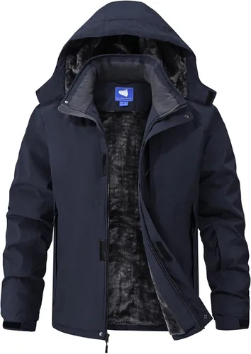 Vista 8 de Chaquetas de esquí para hombre, impermeables, chaquetas de nieve con forro de vellón, aisladas, parka pesada con capucha