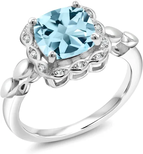 Vista 76 de Gem Stone King Anillo de compromiso de plata de ley 925 de 0.315 in con piedra natal y zafiro blanco creado Anillo de compromiso de boda
