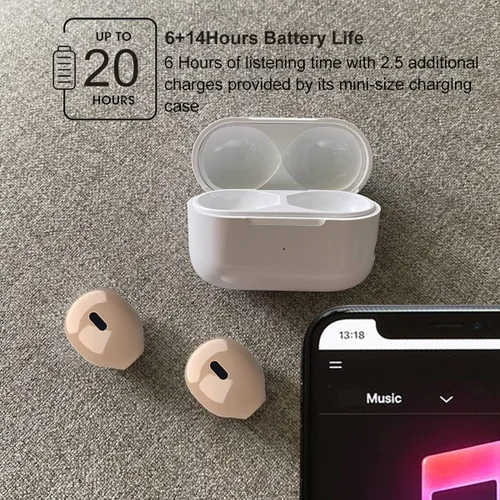 Vista 3 de Mini auriculares inalámbricos Bluetooth con micrófono, auriculares Bluetooth invisibles para mujeres y orejas pequeñas con control táctil, IPX5 Beige