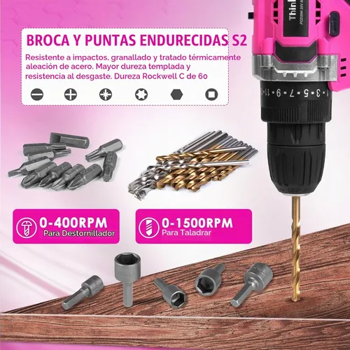 Vista 4 de ThinkLearn - Kit de herramientas con taladro inalámbrico de 20 V (265 lb-in), juego de taladro rosa para mujeres, kit de herramientas para el hogar