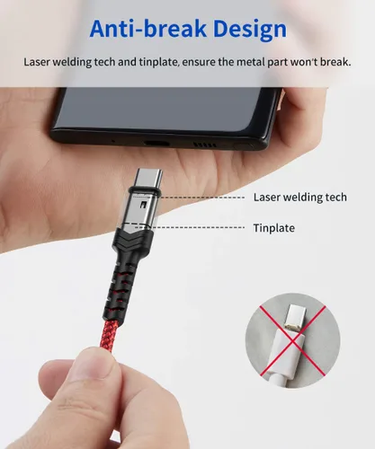 Vista 6 de JSAUX Cable USB C a Micro USB de 6.6 pies, cable trenzado tipo C a micro USB, cargador trenzado, compatible con carga y sincronización compatible