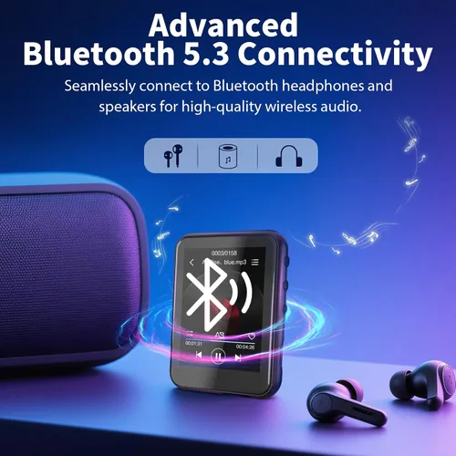 Vista 3 de Reproductor de MP3 con Bluetooth 5.3, 16GB 2.4 pulgadas pantalla táctil completa reproductor de música para niños, radio FM, grabadora de voz