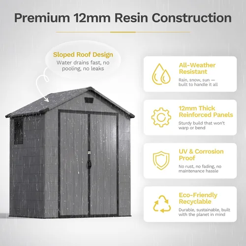 Vista 6 de Devoko 6X4 FT Plastic Outdoor Storage Shed with Floor, Dark Gray