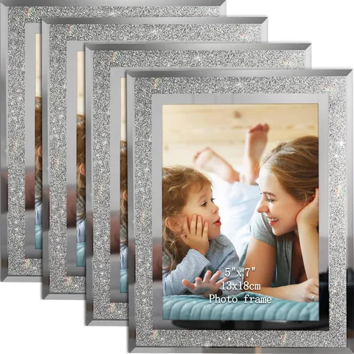 Vista 7 de Calenzana Juego de 12 marcos de fotos con purpurina de 4 x 6, marco de fotos de cristal brillante para mesa, pantalla horizontal o vertical