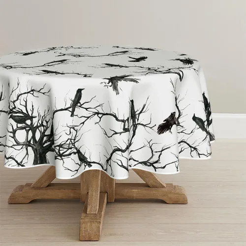 Vista 9 de Horaldaily Mantel rectangular de Halloween de 52 x 70 pulgadas, diseño de cuervo, lavable, para fiesta, picnic, cena, decoración