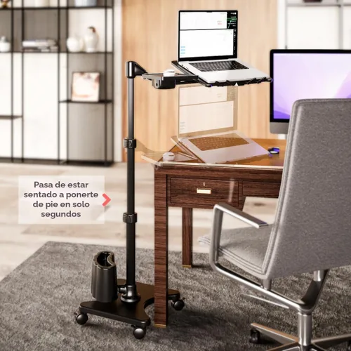 Vista 9 de LEVO G2-801 Deluxe - Soporte rodante para laptop con bandeja para ratón, color bronce y negro Tilting platform, swing arm, locking wheels