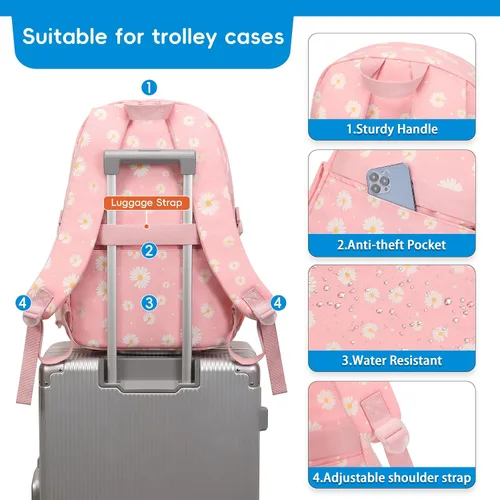 Vista 4 de Daisy - Mochila escolar para niñas, con lonchera, juego de bolsa de libros, mochilas para adolescentes y niñas