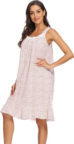 Vista 3 de IZZY + TOBY Camisón sin mangas para mujer, de algodón, cómodo, para dormir, ligero, para dormir