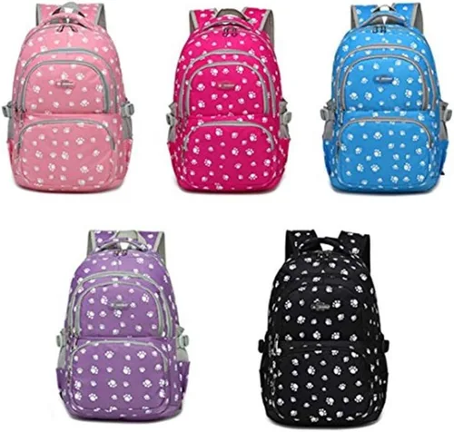 Vista 7 de Mochila con estampado de huellas de perro para estudiantes de escuela primaria, bolsa escolar para estudiantes, Mochila negra, Viajar