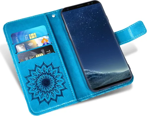 Vista 3 de Funda de teléfono para Samsung Galaxy S8 con protector de pantalla de vidrio templado, funda de cuero con tapa de girasol, soporte para tarjetas