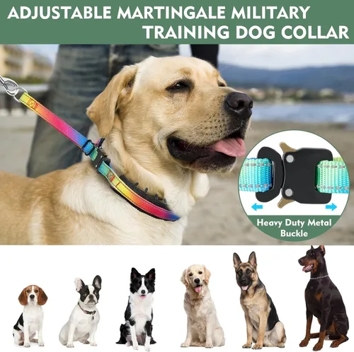 Vista 2 de Collar Martingale para perro, collar de entrenamiento para caminar sin tirones, collar táctico ajustable con hebilla de metal resistente, collar