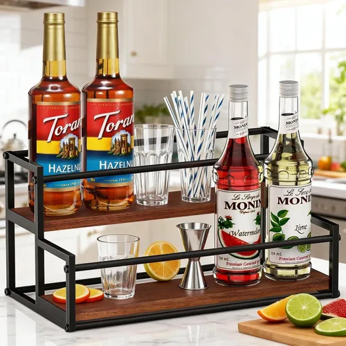Vista 2 de THYGIFTREE - Estante para jarabe de café de 2 niveles Marrón de 2 niveles