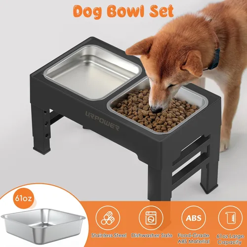 Vista 4 de URPOWER Cuencos elevados para perros, soporte de cuenco elevado ajustable Negro carbón