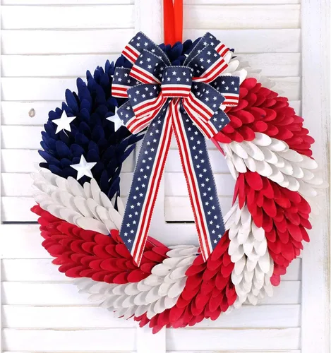 Vista 5 de Paquete de 2 lazos decorativos para corona del 4 de julio, lazos para decoración de árbol patriótico, Día de la Independencia, Día de los Caídos