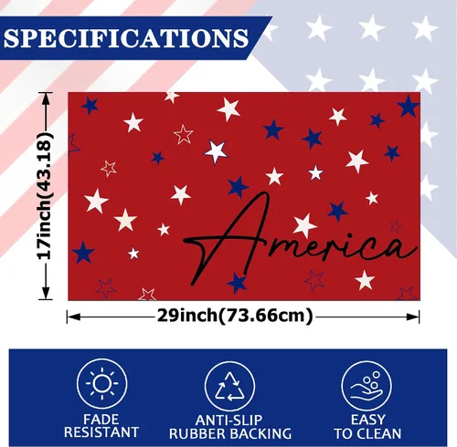 Vista 2 de Tapete patriótico para puerta del 4 de julio, Día de la Independencia, decorativo con estrellas de la libertad, tapete de bienvenida rojo, tapete