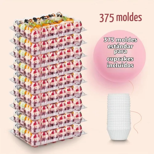 Vista 5 de Hlukana (Paquete de 24 x 15 juegos) Mini recipientes para cupcakes con 375 forros para cupcakes, soporte de plástico para cupcakes, mini cajas