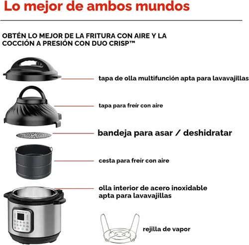 Vista 7 de Instant Pot Duo Crisp - Freidora de aire y olla a presión eléctrica combo 11 en 1 con tapas multicocina que fríe al aire, vaporiza, cocina lenta