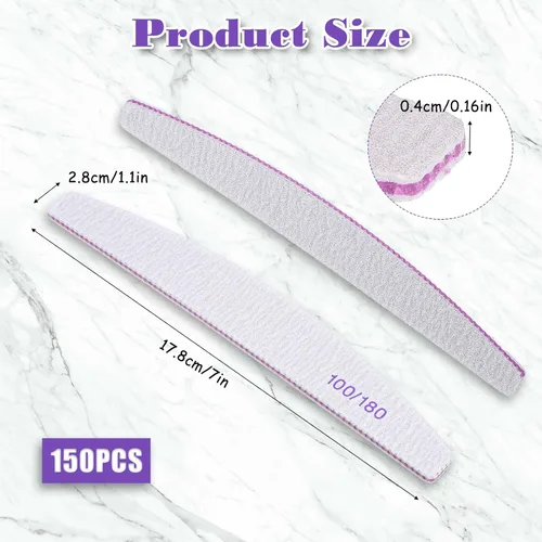 Vista 2 de 150 limas de uñas 100/180 para uñas de los pies, grano 100/180, limas de uñas y pulidores, herramienta de manicura de doble cara para uñas