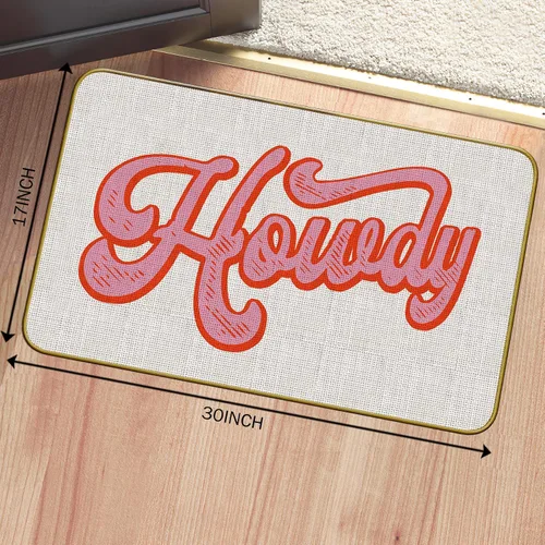 Vista 3 de Mingnei Tapete divertido de Howdy de color rosa intenso para la cocina del hogar, tapete de puerta de Howdy, tapete para puerta de vaquera Howdy