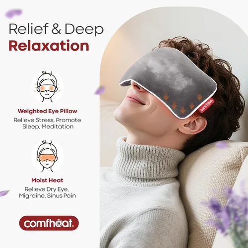 Vista 2 de Paquete de 2 almohadas ponderadas de lavanda para yoga, mascarilla de compresión de ojos húmedos para microondas, con funda lavable para relajación