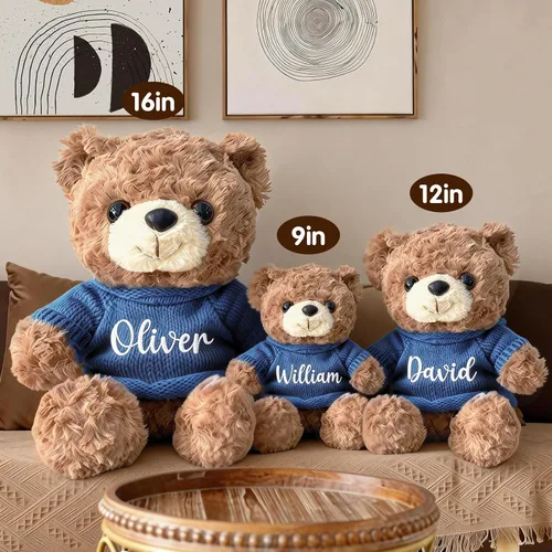 Vista 5 de OELTTG Oso de peluche personalizado con nombre, animal de peluche con nombre personalizado, relleno de cesta de Pascua para bebé, regalos