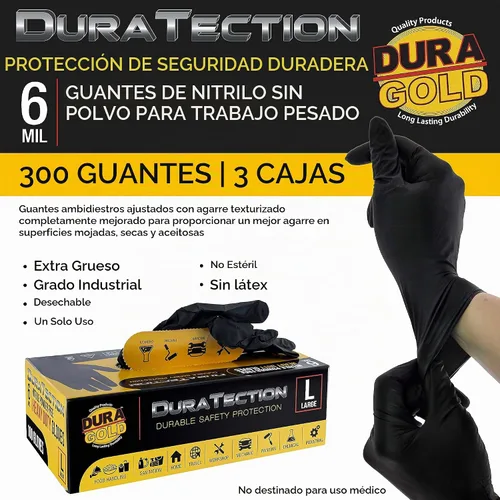 Vista 2 de Dura-Gold - Guantes desechables de nitrilo HD negro, 6 milésimas de pulgada - Sin látex, sin polvo, agarre texturizado