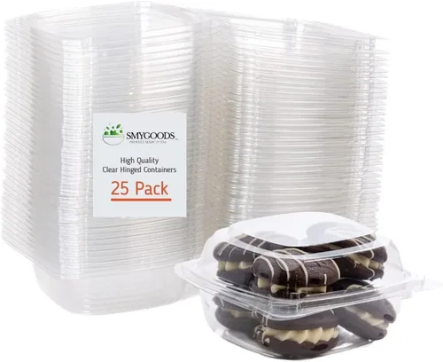 Vista 12 de Recipientes de postre (paquete de 25 – 6 x 6 x 3) contenedores de plástico desechables para alimentos, contenedor de alimentos transparente