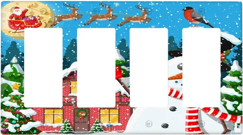 Vista 31 de Cubierta de interruptor de luz dúplex de 1 banda, cubierta decorativa de Navidad con copos de nieve rojos, placa frontal decorativa para cocina
