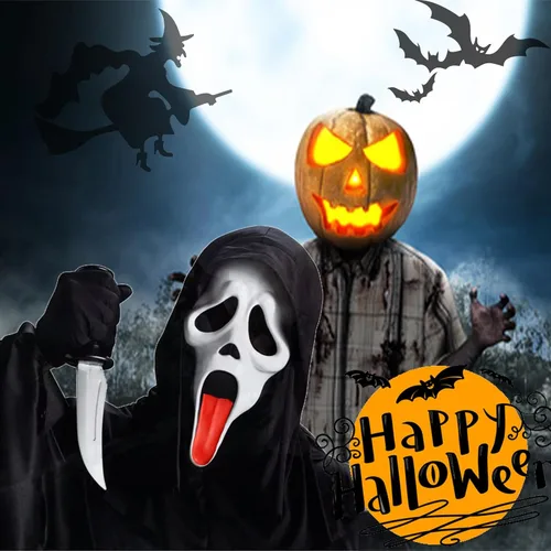 Vista 3 de ADWOA 2 máscaras de fantasma de Halloween, máscara de grito, espeluznante máscara de cara completa, fantasma aterrador, accesorios para Halloween