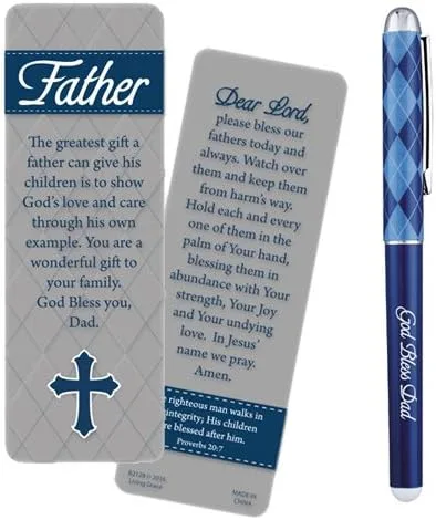 Vista 2 de God Bless Dad Proverbs 20:7 - Juego de bolígrafo y marcapáginas