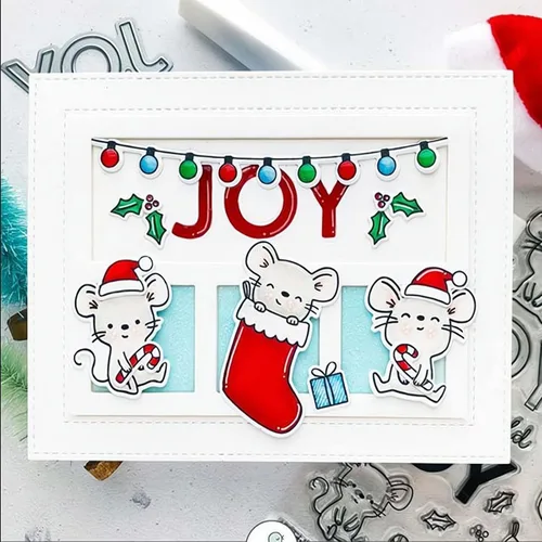 Vista 5 de Sellos transparentes de ratón de Navidad y juegos de troqueles para hacer tarjetas, plantillas de corte para álbumes de recortes, álbum de fotos