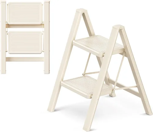 Vista 8 de Escalera plegable de 2 escalones con pedal ancho antideslizante, capacidad de 330 libras, escalera portátil ligera para uso en el hogar y la cocina
