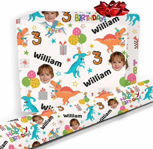 Vista 30 de Papel de regalo personalizado, divertido papel de regalo para cara, foto, nombre, Día del Padre, rollo de regalo para papá, hombres, mujeres, niños