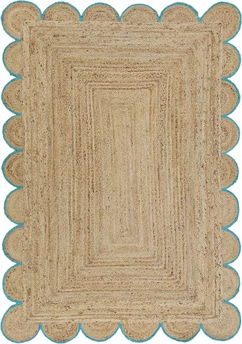Vista 11 de Alfombra festoneada de yute natural, borde negro, 2 x 3 pies