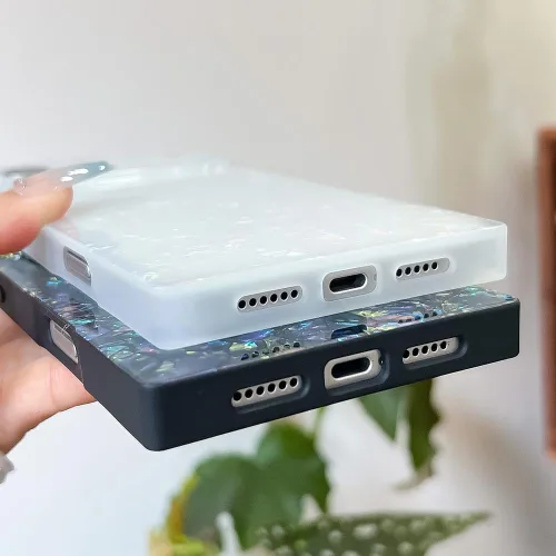 Vista 5 de Elegante funda con patrón de perlas compatible con iPhone, de borde rectangular, delgada, suave, de silicona de poliuretano termoplástico (TPU)