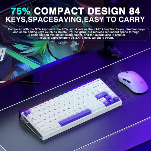 Vista 3 de Aula Hero 84 HE - Teclado mecánico para juegos al 75% con cable, interruptores magnéticos, teclado de efecto Hall intercambiable en caliente, modo