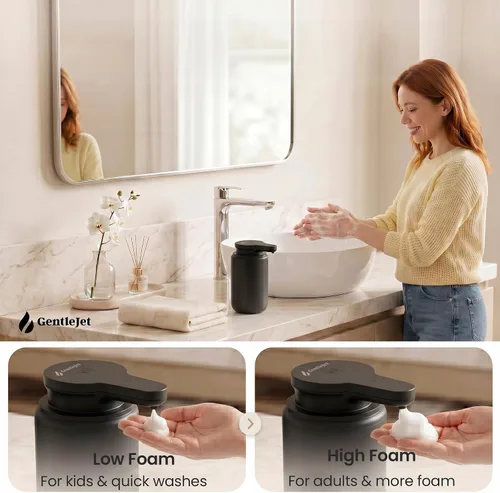 Vista 4 de GentleJet SimpleFoam - Dispensador automático de jabón espumoso, sensor sin contacto, recargable USB-C, IPX5 impermeable, doble salida