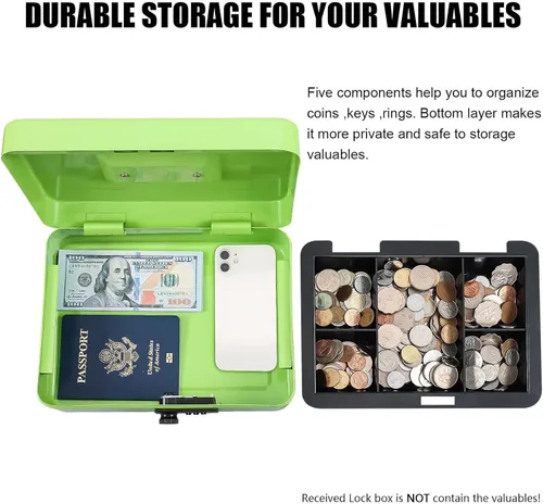 Vista 4 de para KYODOLED Caja de efectivo grande con cerradura de combinación, caja de metal seguro para Stora