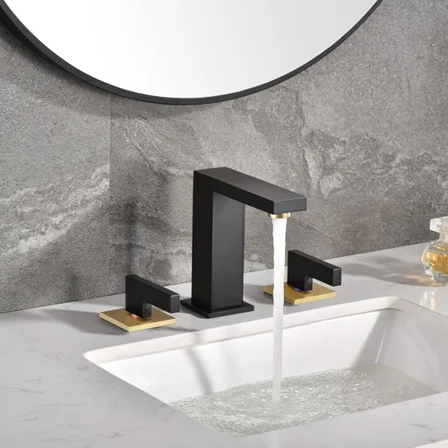 Vista 7 de sumerain Grifo de baño generalizado de 8 pulgadas, grifo de lavabo de baño negro, grifo de baño de 3 agujeros Negro y dorado