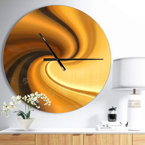 Vista 2 de DesignQ Reloj de pared moderno con textura curvada de ondas marrones, reloj de pared redondo para decoración de sala de estar