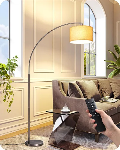 Vista 9 de EDISHINE Lámpara de pie moderna de arco de 78.3 pulgadas con control remoto, lámpara de pie negra alta con bombilla regulable continua y 5