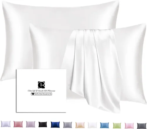 Vista 24 de Ravmix Fundas de almohada de seda con cremallera, de seda de morera de 21 momme para la salud del cabello y la piel, funda de almohada suave, lisa