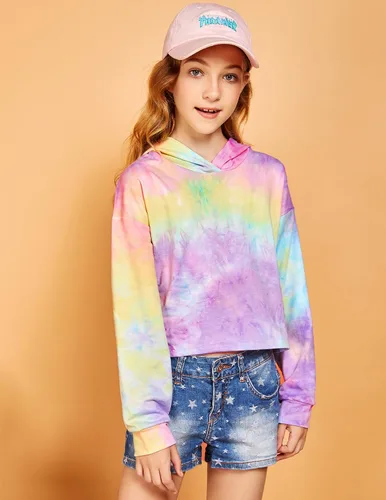 Vista 2 de Arshiner - Sudadera corta con capucha y manga larga con teñido batik para niñas