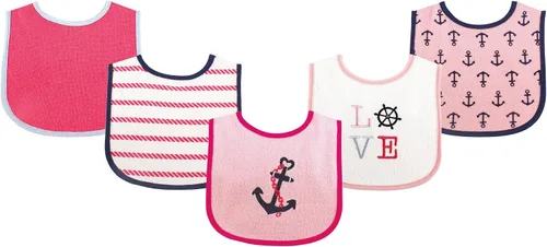 Vista 2 de Luvable Friends Baby Cotton Terry Drooler Bibs with PEVA Back, Transportation, One
