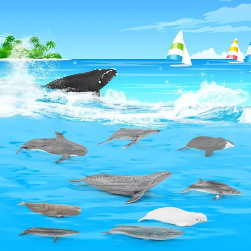 Vista 3 de Juego de Juguetes Mini Tiburón Ballena Conjunto de Pequeñas Criaturas Marinas para Niños 2-4 Pulgadas Mini Figuras de Animales Marinos Decoración