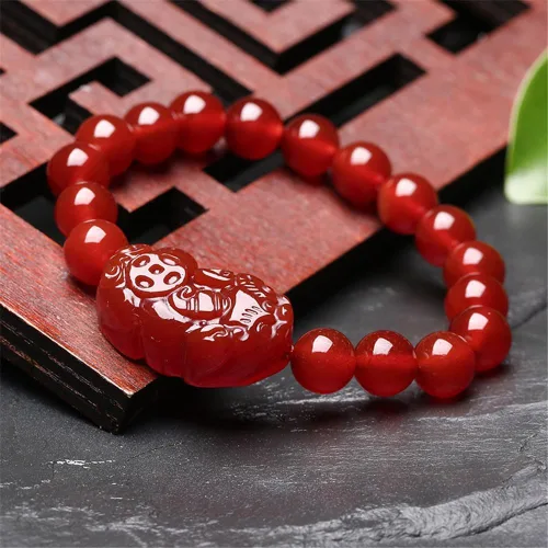 Vista 6 de Panchitalk Pulsera de ágata roja natural Feng Shui Wealth Pi Xiu, pulsera de buena suerte, regalo para mujeres y hombres