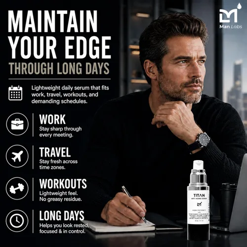 Vista 3 de Man Labs Titan - Suero facial antienvejecimiento para hombres – Loción facial de alta potencia para hombres y crema tensora de la piel para la cara